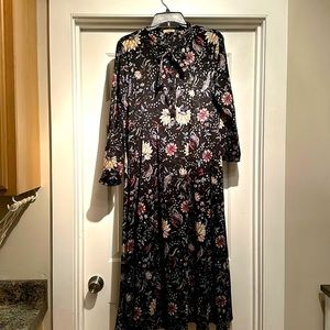 Acevog Black Floral A-Line Tie Dress